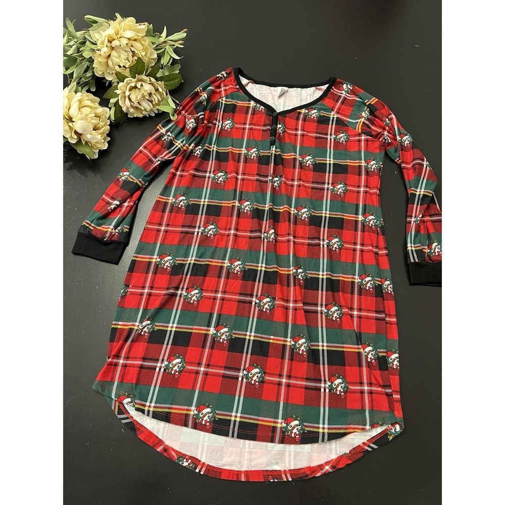 Bucees Red Black Christmas Plaid Night Gown Women's Sz M